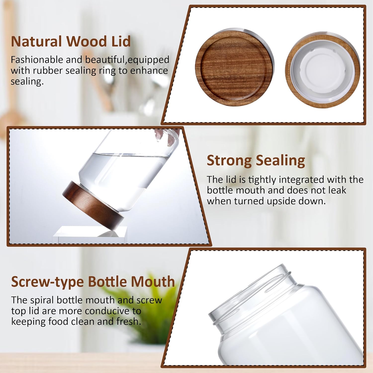 13.5 fl oz/400 ml Glass Jar with Airtight Wooden Screw Top Lid, Clear Stackable Food Storage Canister, Small Cute Decorative Glass Container for Coffee, Candy, Cookie, Sugar, Oatmeal, Salt