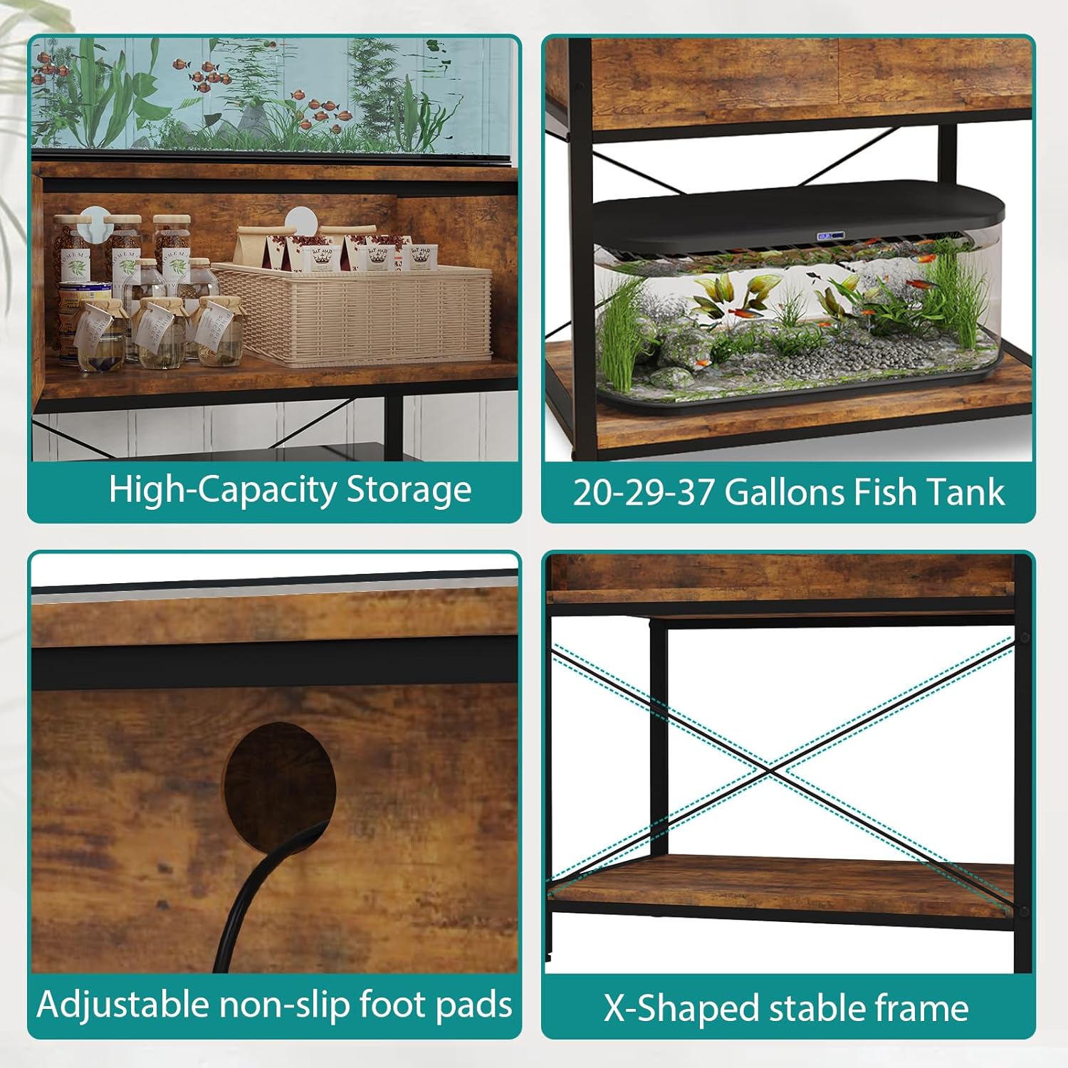 TFK 20-29-37 Gallon Fish Tank Stand, Aquarium Stand with Cabinet Storage for Aquarium Stand, Cabinet for Fish Tank Accessories Storage, Heavy Duty Tank Stand for Home Office Turtle Reptile Tank Stand