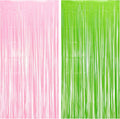 BRAVESHINE Party Streamers Backdrop - 2 Pack 3.2ft X 8.2ft Tinsel Foil Fringe Curtains for Christmas/Fairy/Girl/Birthdays/Wizard/Bridal/Baby Shower/Photos Booths/Pink and Green Party Decorations