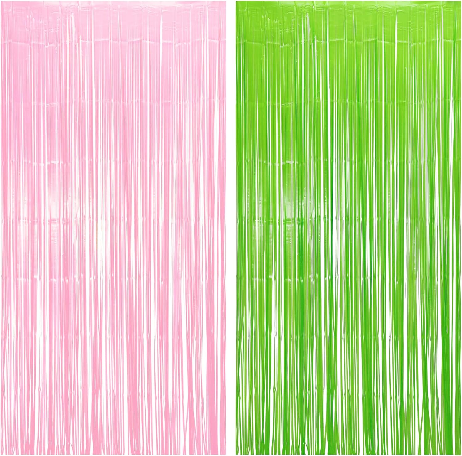 BRAVESHINE Party Streamers Backdrop - 2 Pack 3.2ft X 8.2ft Tinsel Foil Fringe Curtains for Christmas/Fairy/Girl/Birthdays/Wizard/Bridal/Baby Shower/Photos Booths/Pink and Green Party Decorations