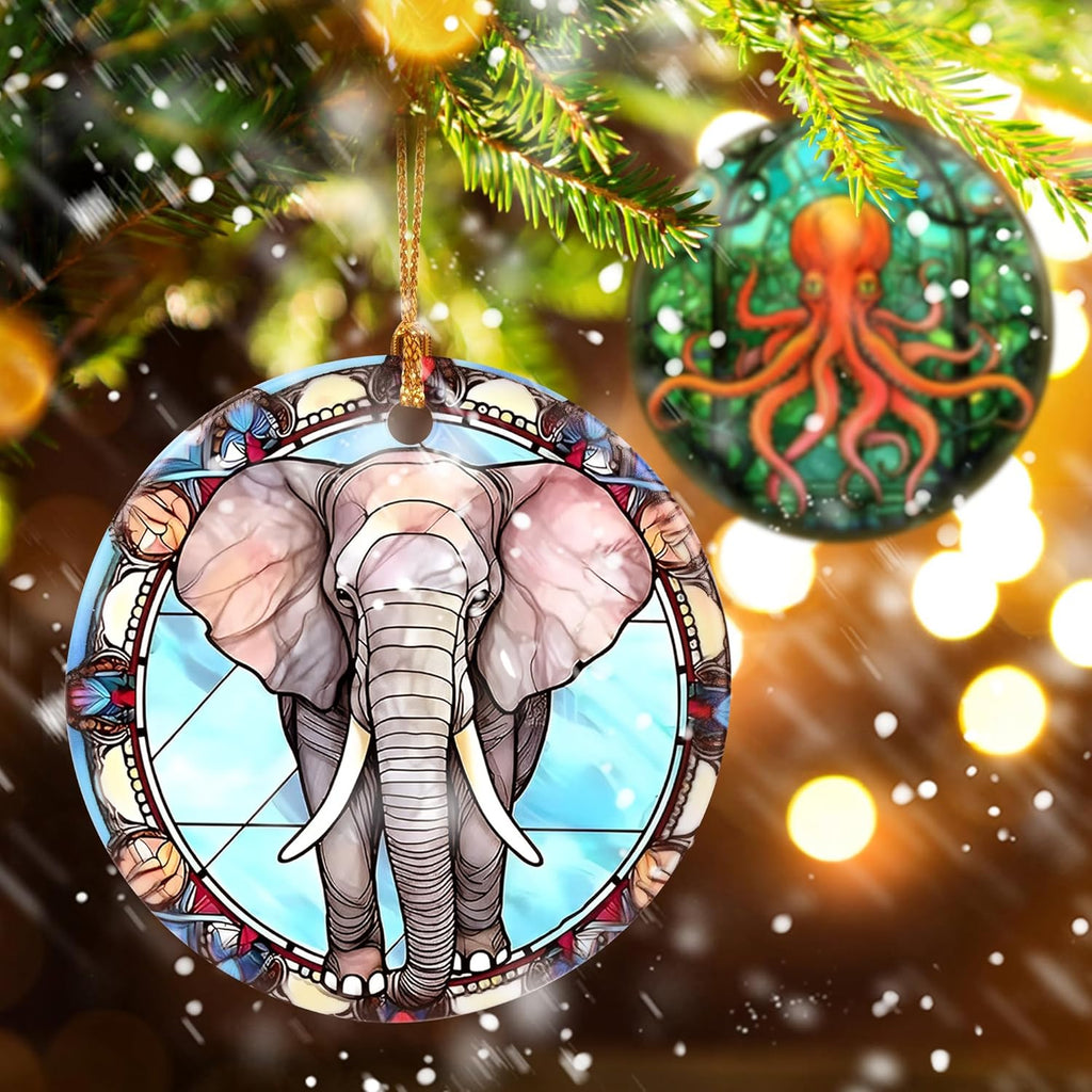 Touber Christmas Ornament, Christmas Decoration, Holiday Present Idea, Heirloom Keepsake, Round Ceramic, Gift Exchange, Gift Idea, Elephant