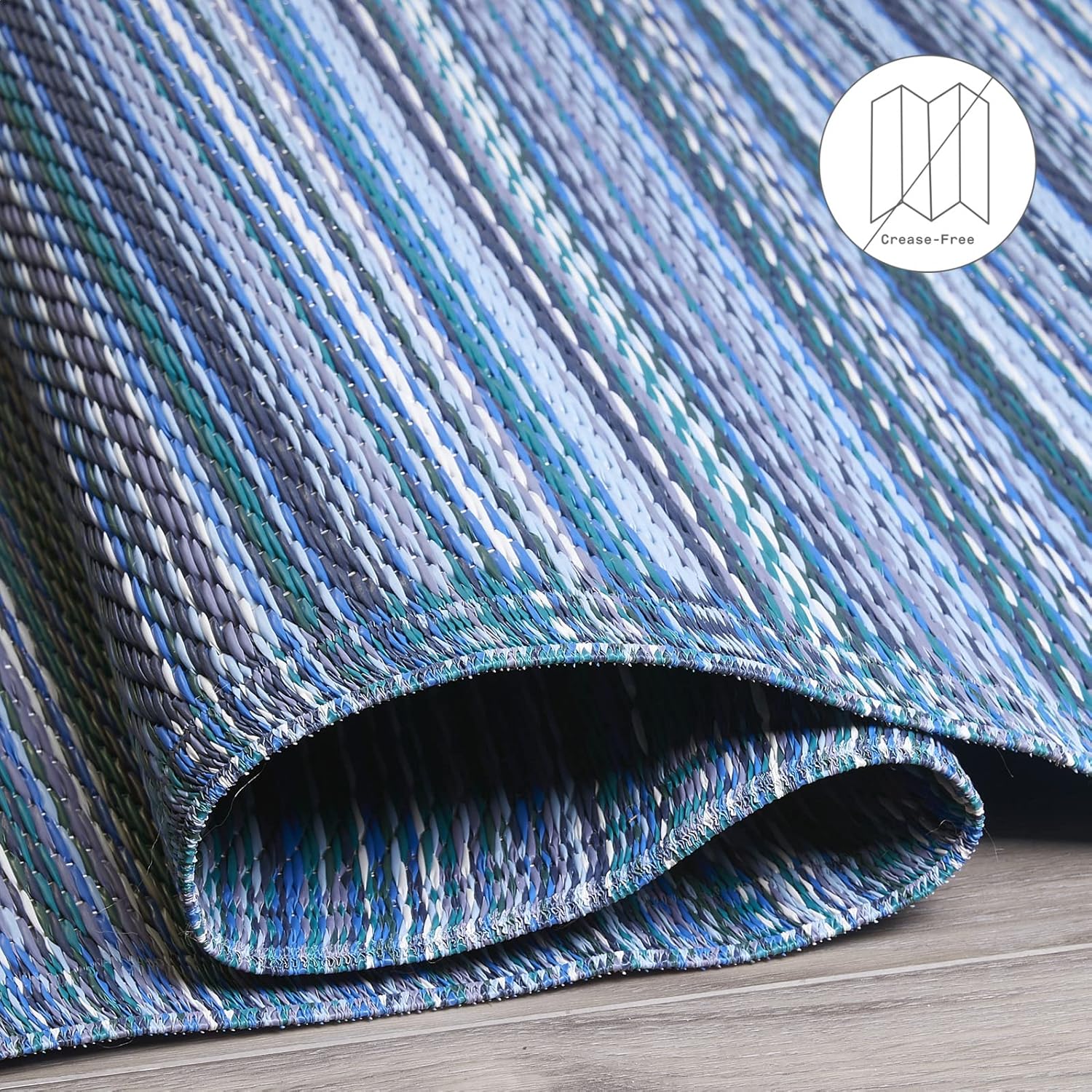 Fab Habitat Outdoor Rug - Waterproof, Fade Resistant, Crease-Free - Premium Recycled Plastic - Striped - Large Patio, Deck, Sunroom, Camping, RV - Cancun - Indigo - 6 x 9 ft