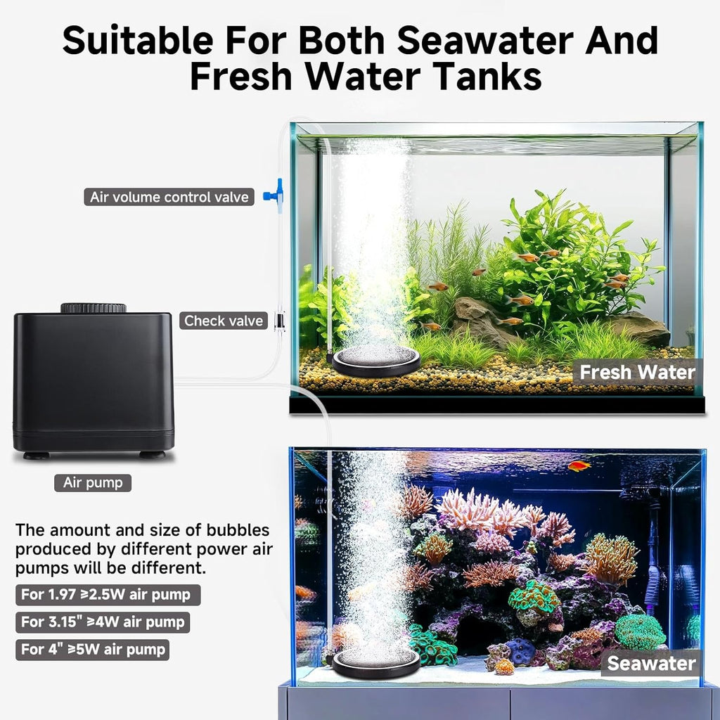 hygger Air Stone for Aquarium: Quiet High Dissolved Oxygen Diffuser Kit for Freshwater or Saltwater Fish Tank and Hydroponic Air Pump-Disc 3 x 3 Inch Air Bubble Stone