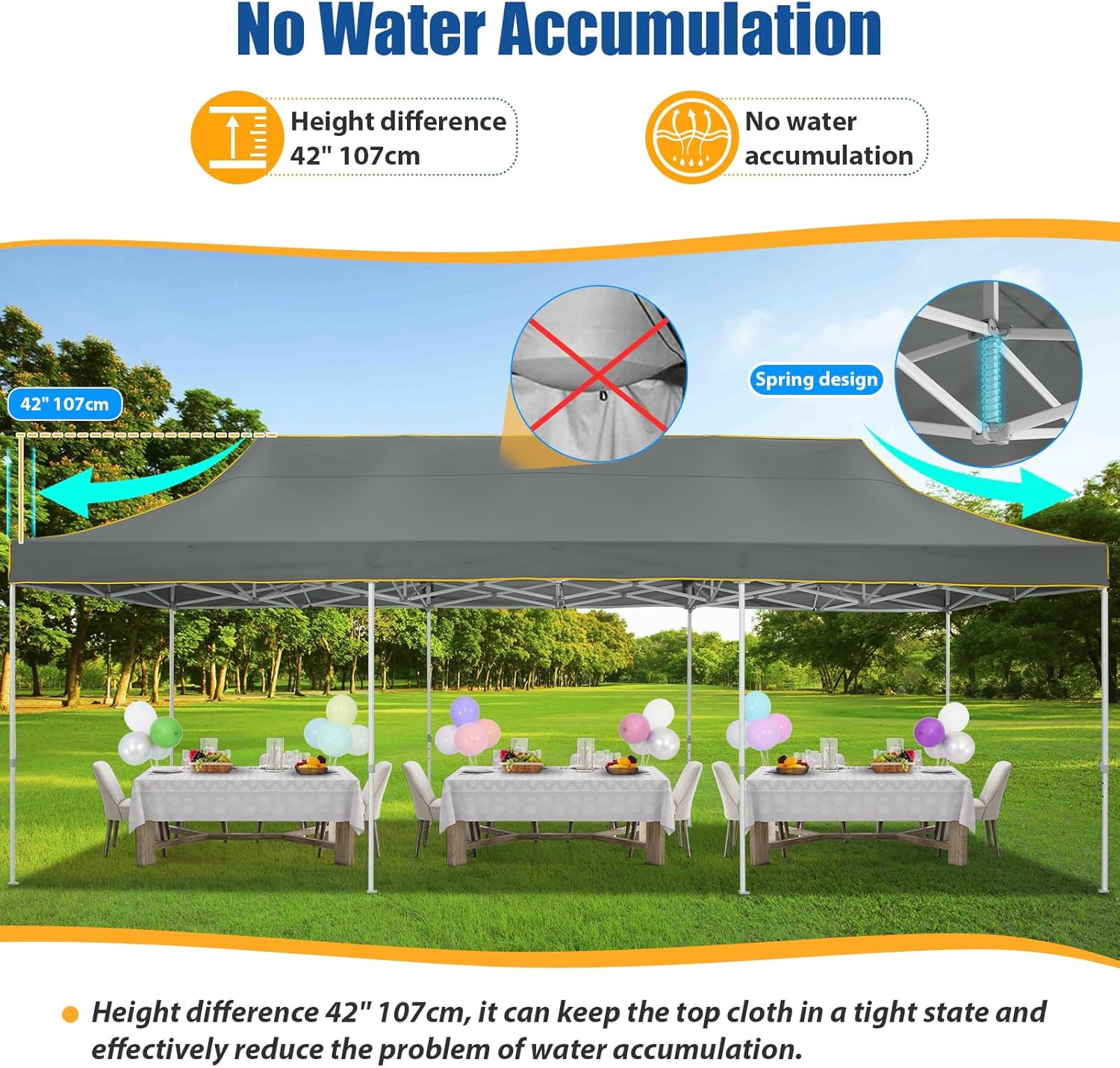HOTEEL 10x30 Pop up Canopy Tent for Parties, Heavy Duty Easy Setup Tent Without Sidewalls, Outdoor Commercial Instant Gazebo for Wedding Event, with Portable Bag, Grey(Hexagonal Frame)