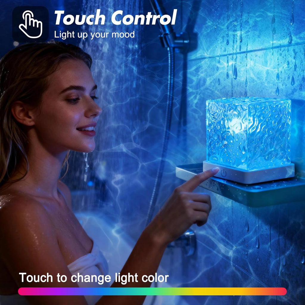 2 Pack Rechargeable Shower Light for Inside Shower, 16 Color Changeable Waterproof Shower Lamp with Remote, Dimmable Ocean Wave Projector Light, LED Water Ripple Night Light for Bathroom, Living Room