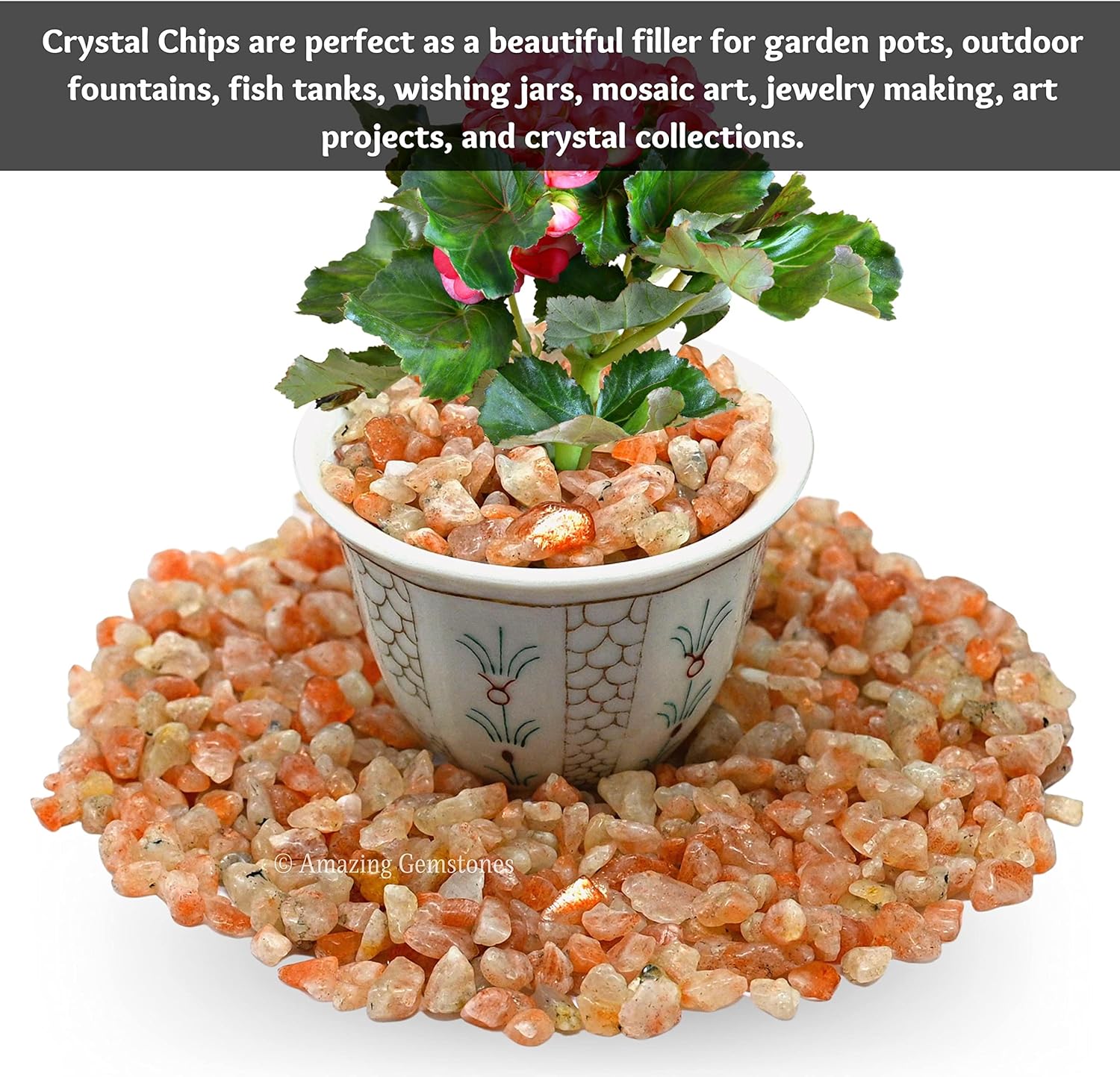 Amazing Gemstone Sunstone Crystal Chips Aquarium Gravel - Sunstone Chips Bulk Fish Tank Gravel, Small Tumbled Stones and Tiny Crystals for Decoration (Natural AAA Grade Gemstones)