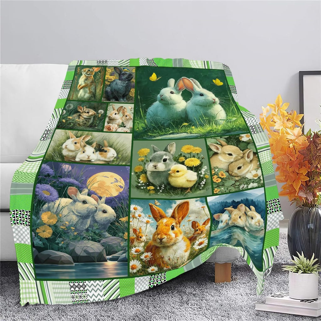 Bunny Throw Blanket Rabbit Bunny Stuff Gifts for Kids Girls Boys Adults Women Men Soft Cozy Warm Plush Fluffy Fuzzy Fleece Blanket 50''X60''