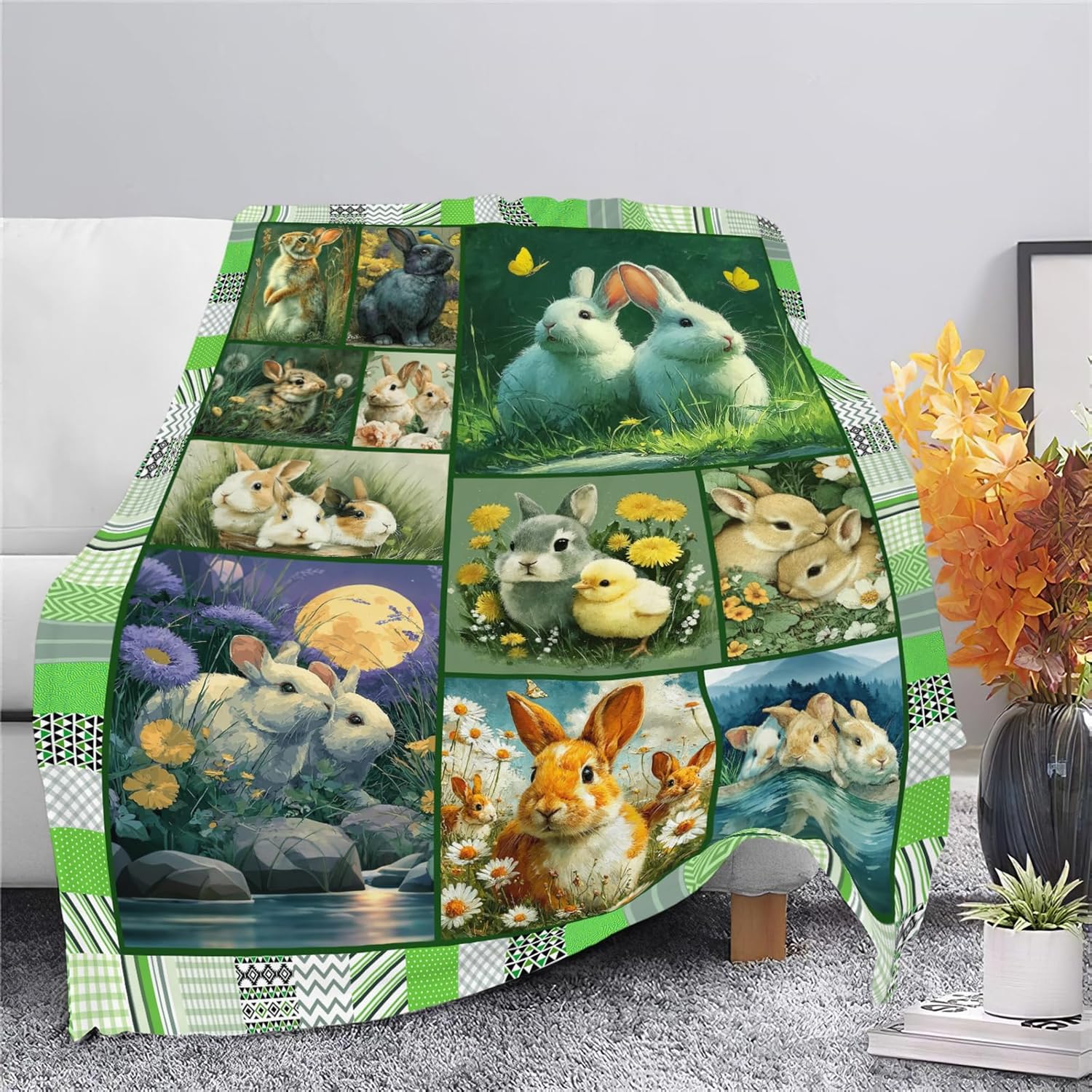 Bunny Throw Blanket Rabbit Bunny Stuff Gifts for Kids Girls Boys Adults Women Men Soft Cozy Warm Plush Fluffy Fuzzy Fleece Blanket 50''X60''