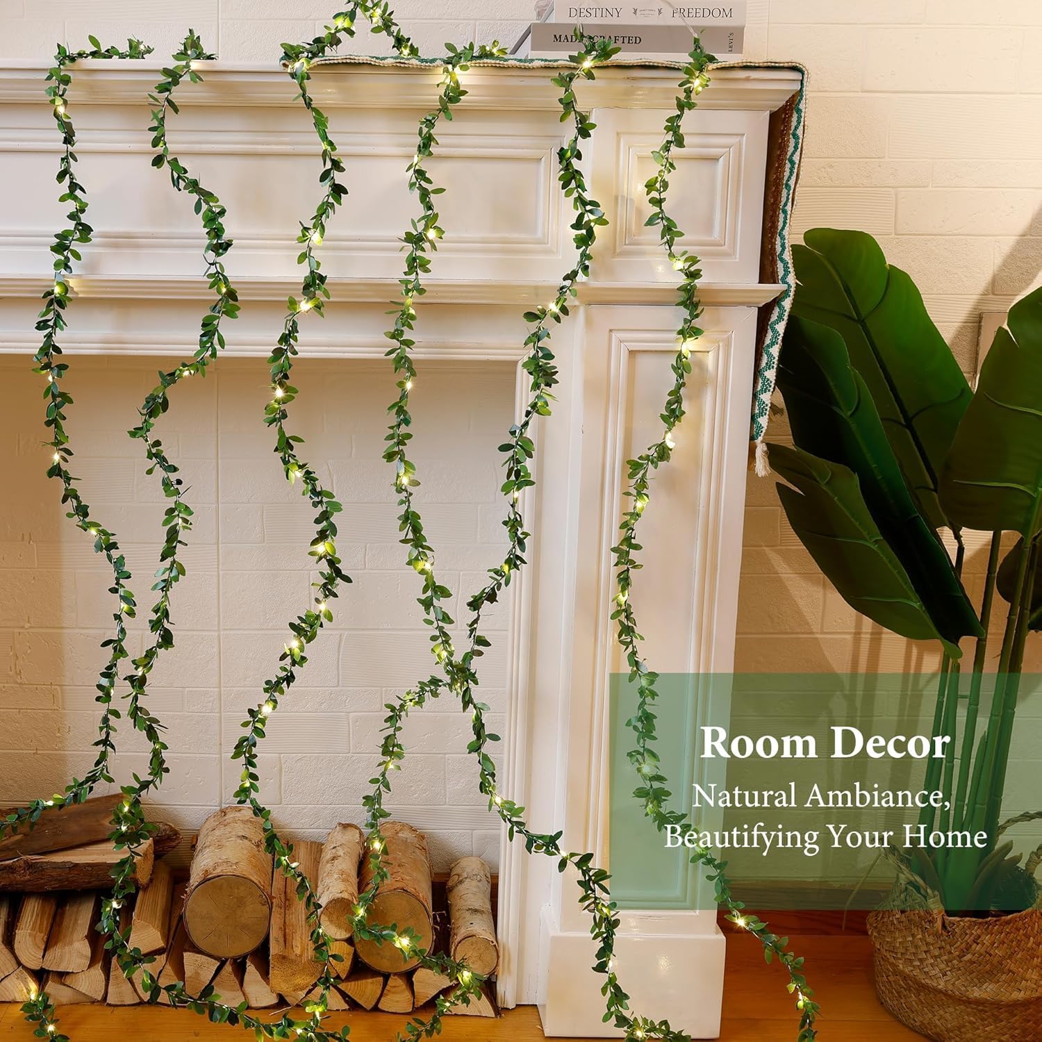 String Lights 2 Pack Artificial Ivy Vines with Lights 8 Light Modes Each 6.5Ft 20 LED Fake Vines with Fairy Lights Green Leaves Vines String Lights for Bedroom Room Garden Party Decor