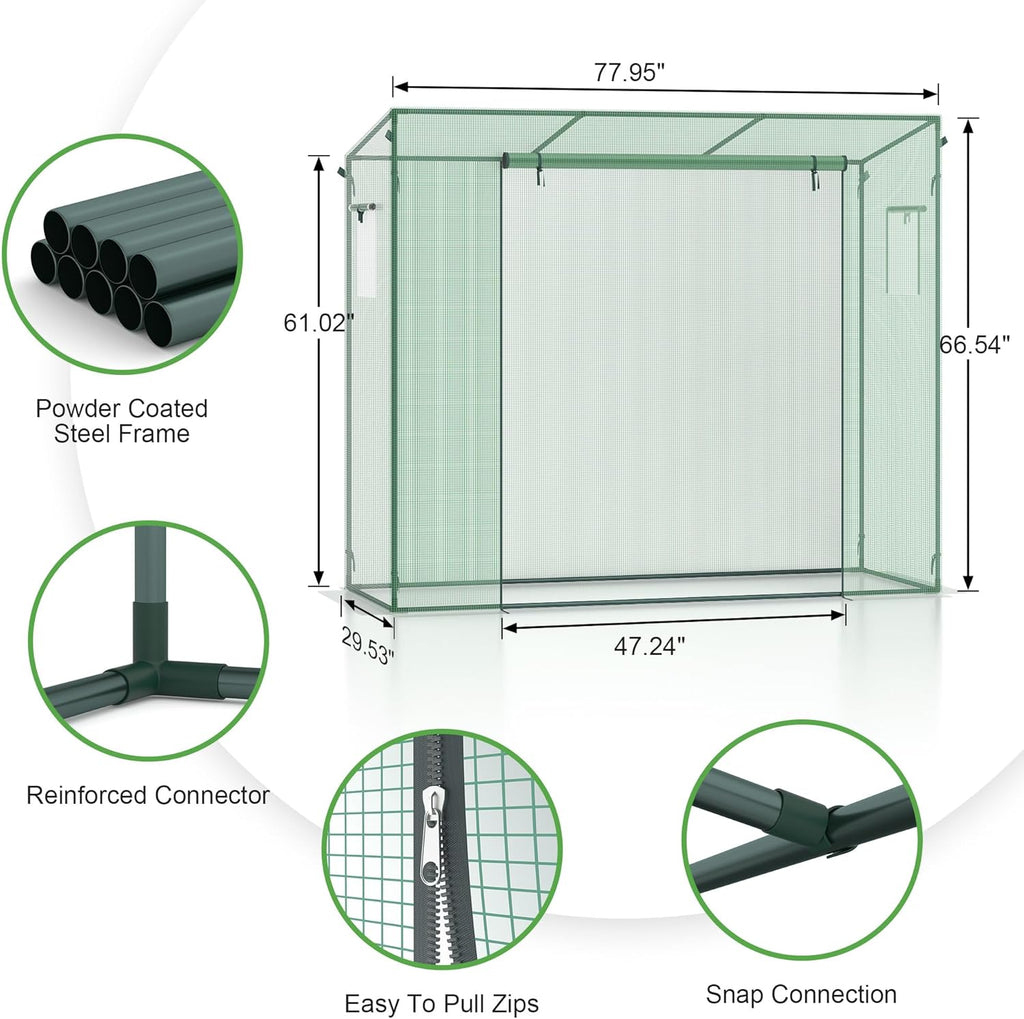 Small Greenhouse for Outdoors, Green House for Winter with Roller Shutter Zipper Door and Window, Thickened PE Cover, Portable Greenhouse for Indoor and Outdoor Plant Growth