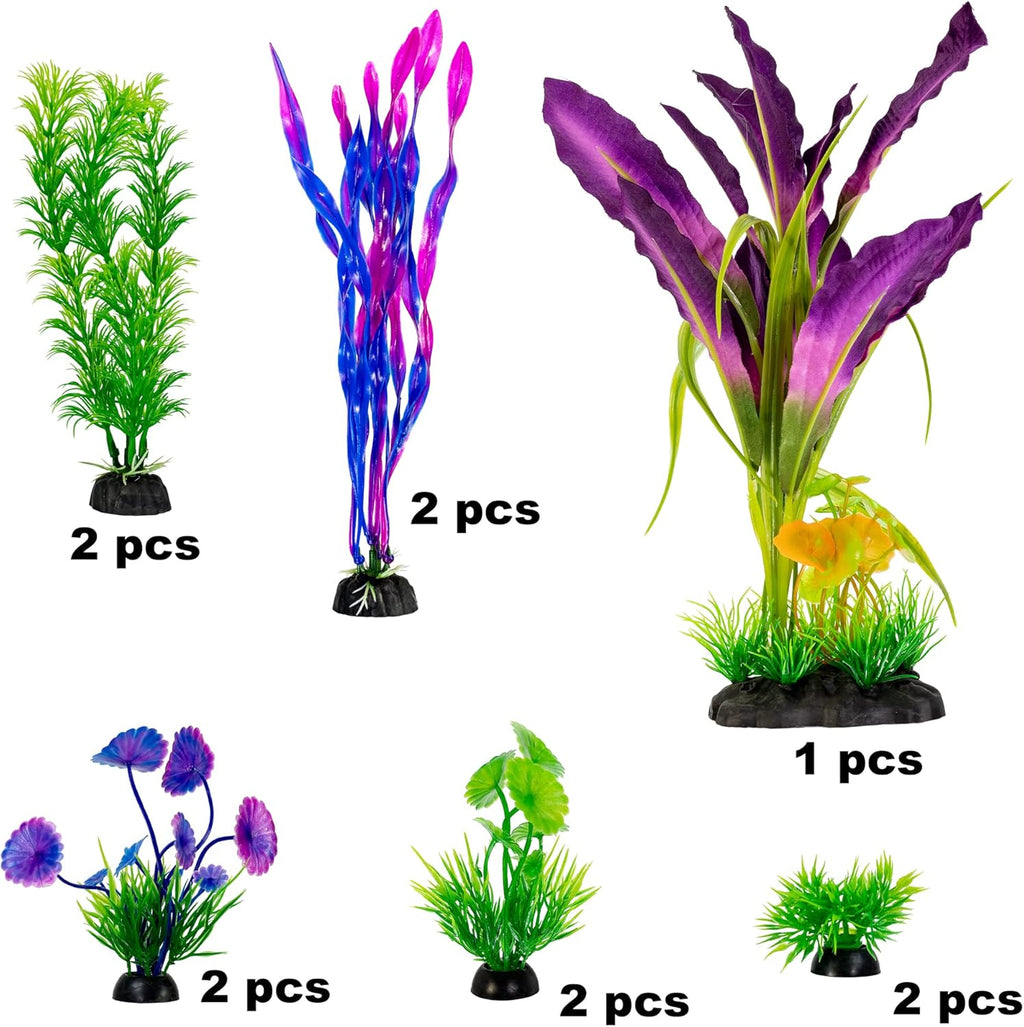 UNEAK Aquarium Plastic Plant Fish Tank XXL Decorations Medium/Large Resin Artificial Plants Flower Ornament Beta Goldfish Decoration Ornaments Freshwater & Saltwater Décor (Mix)
