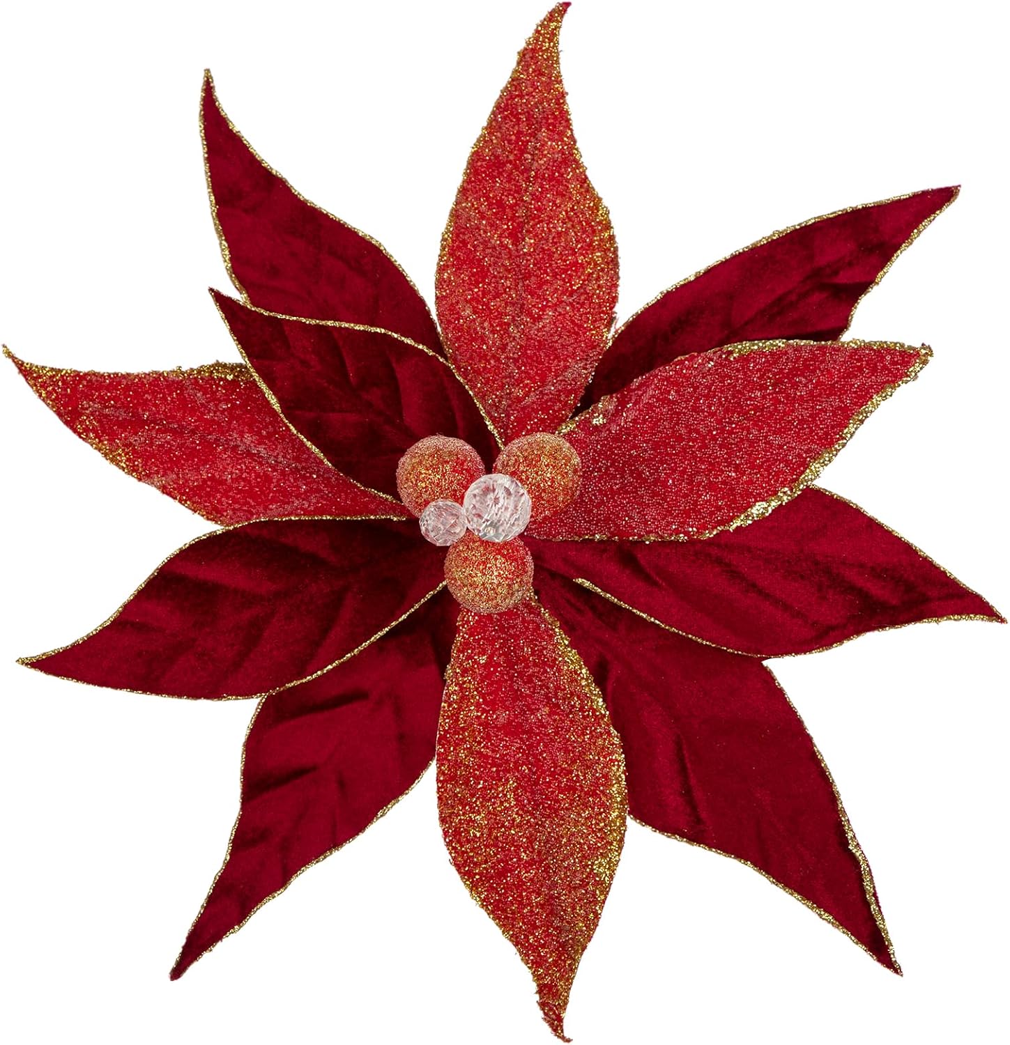 Hollyone 3PCS Poinsettia Christmas Flowers Artificial 11" Large Velvet Red Glitter Poinsettia Flowers Christmas Tree Ornaments Floral Picks for Tree Wreath Garland Vase Table Centerpiece Home Decor