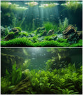 2 Packs Underwater Aquarium Background Lush Green Aquatic Plants Fish Tank Background Undersea Stone with Moss Tropical Reptile Tank Backgrounds Under The Sea World Aquarium Backgrounds 24x16in