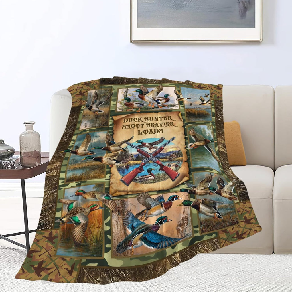 Duck Throw Blanket Hunting Mallard Duck Stuff Gifts for Kids Girls Boys Adults Women Men Soft Cozy Warm Plush Fluffy Fuzzy Fleece Blanket Decor 40''X50''