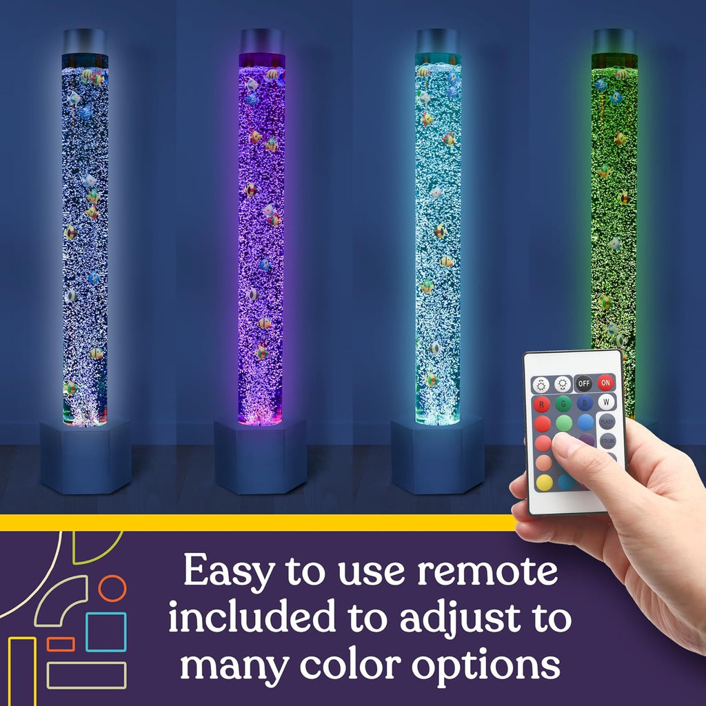 Special Supplies Aquarium Sensory Fish Bubble Light Tube with 16 LED Color Changing Nightlight Effect, Remote Control-Includes 12 Fish, Floor Standing Lamp for Kids and Adults (5 ft) (Hexagon)