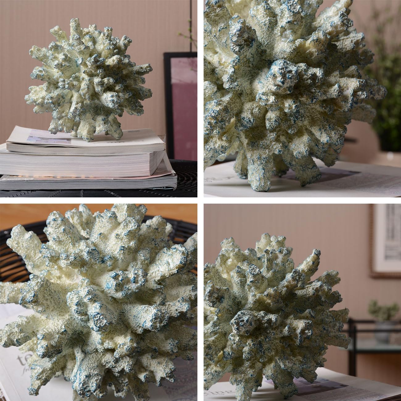 HAUCOZE Artificial Coral Decor Ocean Sculpture Arts Modern Gifts Polyresin Blue 7.1 inch
