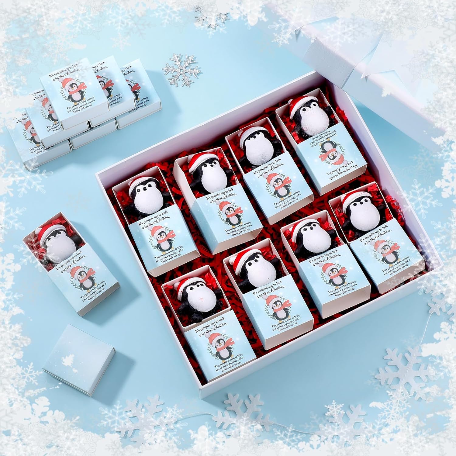 Wettarn 24 Sets Christmas Penguin Gifts Cute Stress Balls with Support Gift Boxes Holiday Party Favors for Employee Coworker Students Friends Relief Toys Stocking Stuffers