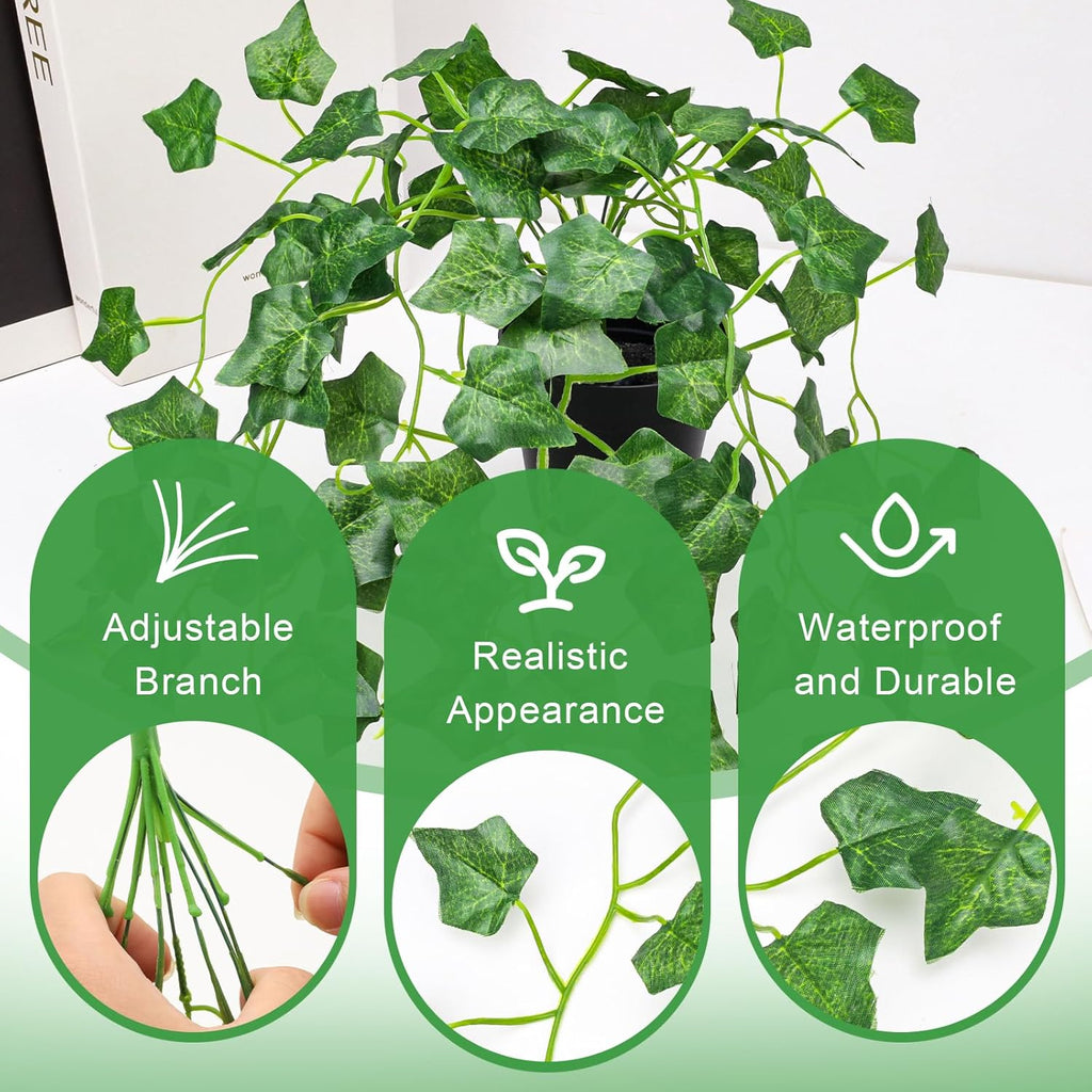 Folmywy 2 Pack Artificial Hanging Plants Vines with Pot Fake Greenery Potted Plant Realistic Ivy Vine Leaves Decoration for Wall Home Windowsill Shelf Living Room Indoor Outdoor Decor