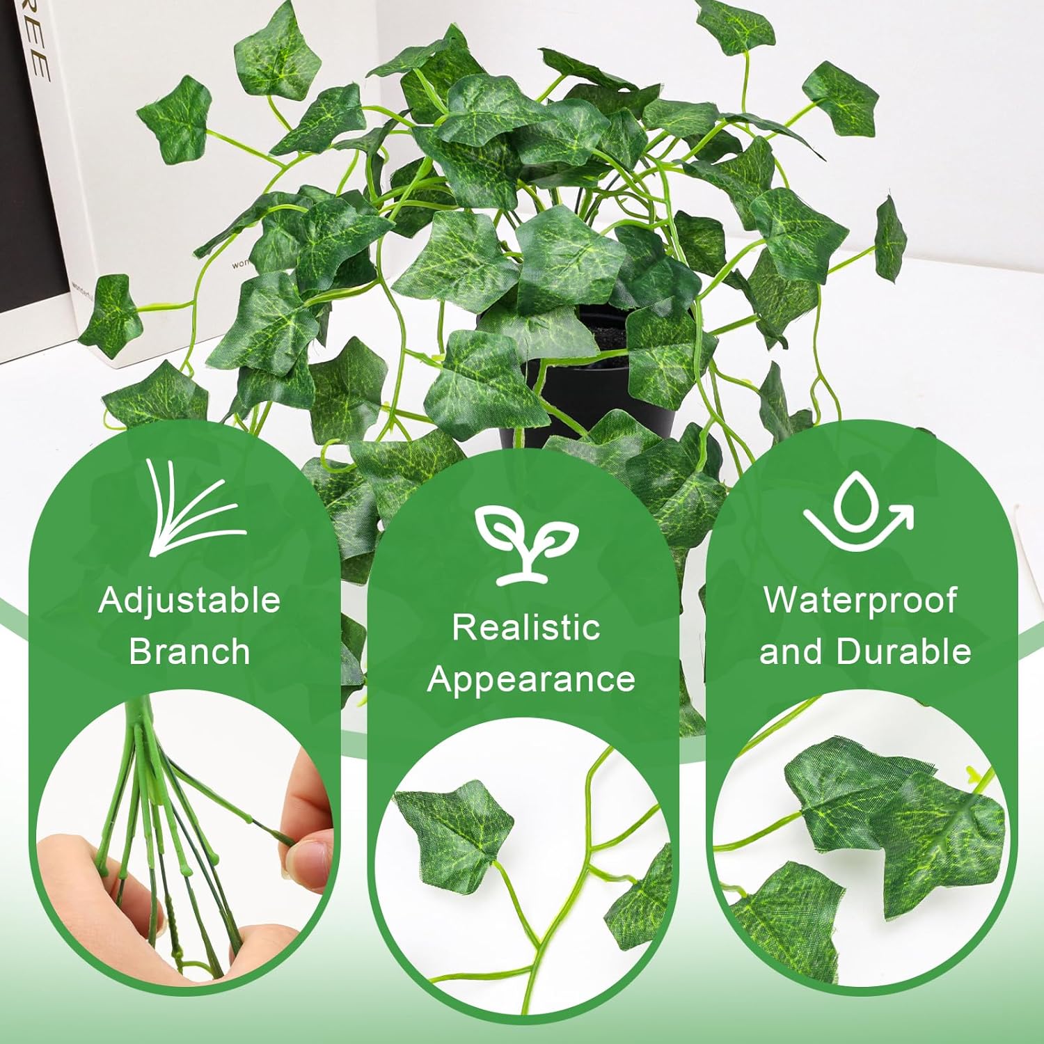 Folmywy 2 Pack Artificial Hanging Plants Vines with Pot Fake Greenery Potted Plant Realistic Ivy Vine Leaves Decoration for Wall Home Windowsill Shelf Living Room Indoor Outdoor Decor