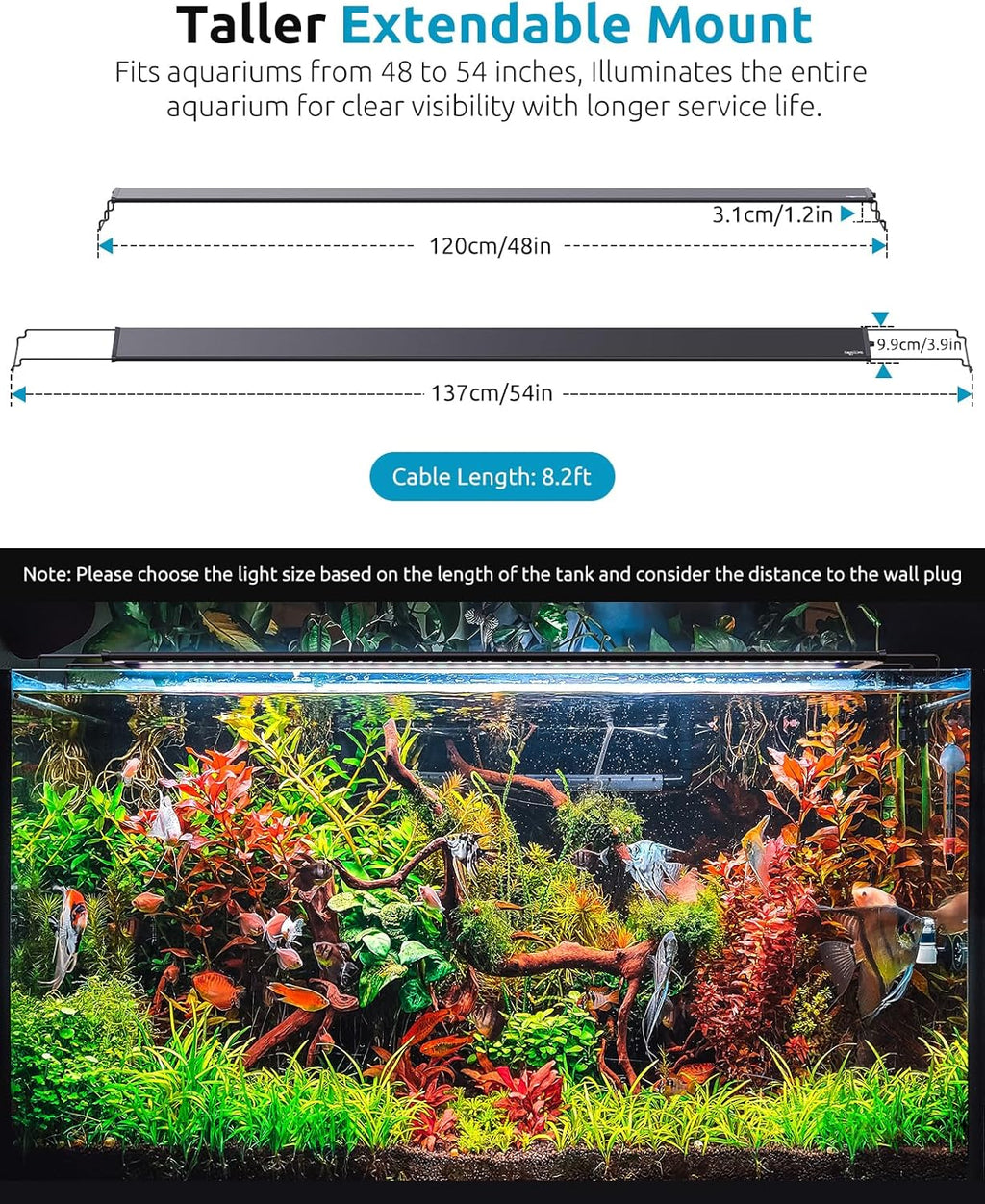 SEAOURA Plant Growth Aquarium Light, 24/7 Custom Timer, Power-Off Memory, 48-54in Full Spectrum Aquarium Plant Lights, 7-Row LED 8 Colors, 20 Adjustable Brightness, Day & Night Cycle for Freshwater