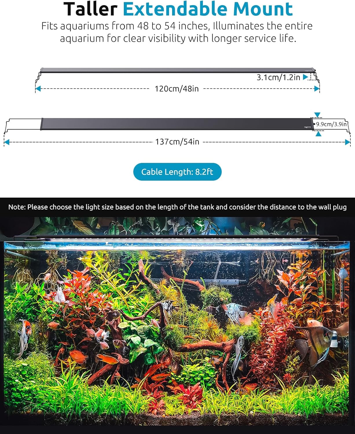 SEAOURA Plant Growth Aquarium Light, 24/7 Custom Timer, Power-Off Memory, 48-54in Full Spectrum Aquarium Plant Lights, 7-Row LED 8 Colors, 20 Adjustable Brightness, Day & Night Cycle for Freshwater