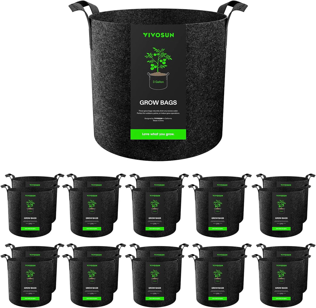 VIVOSUN 20-Pack 3 Gallon Grow Bags, Heavy Duty Thickened Nonwoven Fabric Pots with Handles for Flowers Fruits and Vegetables Black