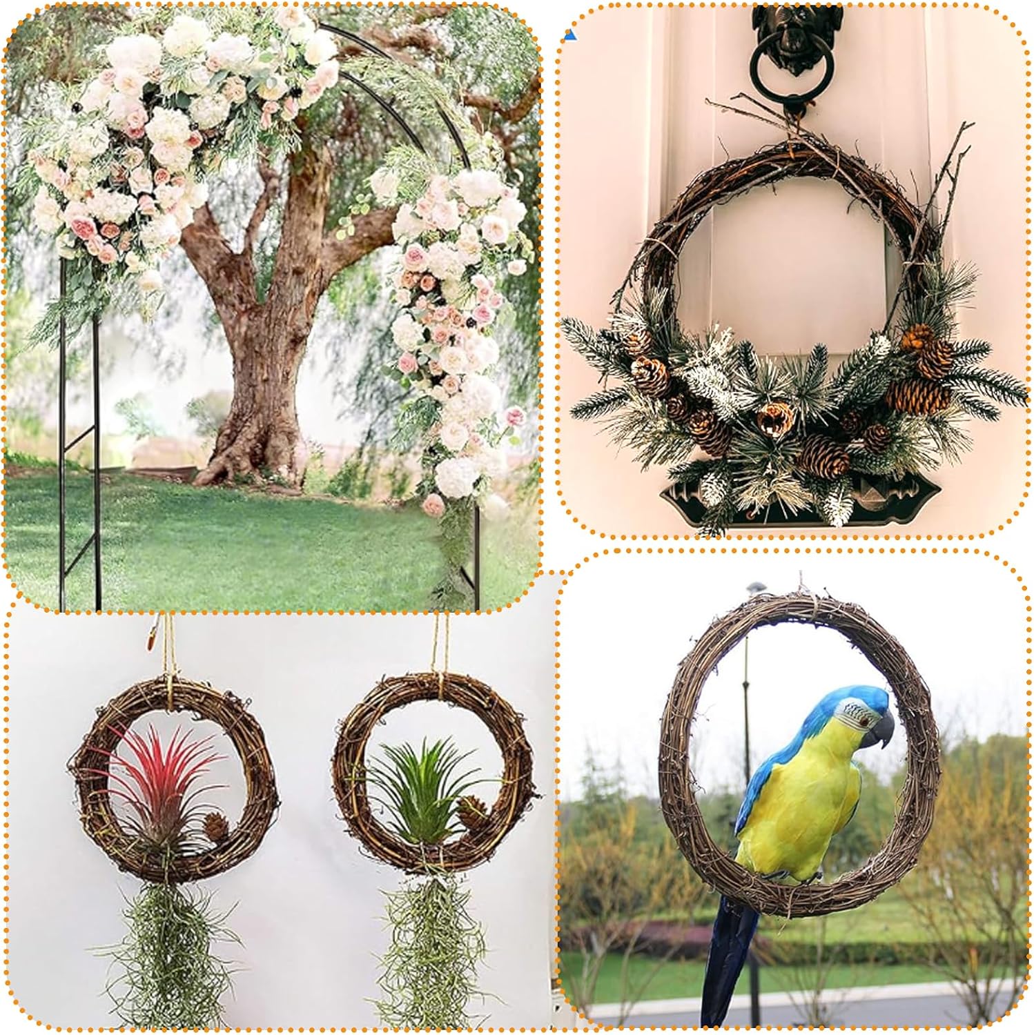 4 Pcs Grapevine Garland - 15 FT Natural Grape Vine Wreath for Crafts DIY Rattan Twig Garland Hanging Vine Wreath for Wedding Christmas Holiday Door Vase Wall Window Home Decor (Total 60FT)