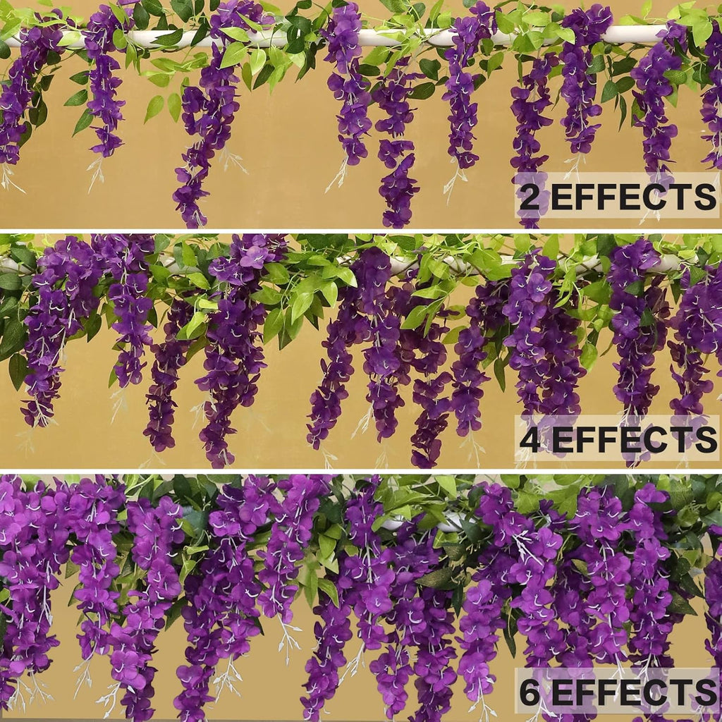 Wisteria Artificial Flowers Garland, 8Pcs 7.2Ft/Piece Silk Fake Wisteria Vine Kit, Hanging Flower for House Outdoor Garden Ceremony Outside Wedding Arch Floral Decor (8, Purple)