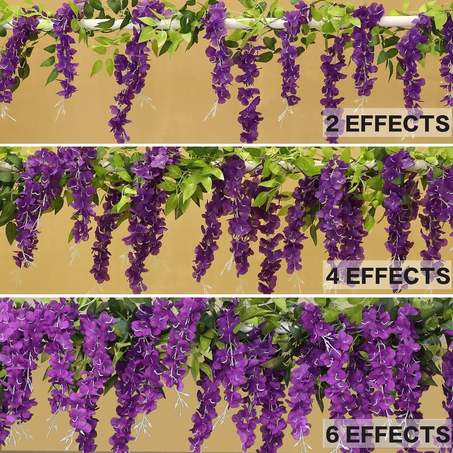 Wisteria Artificial Flowers Garland, 8Pcs 7.2Ft/Piece Silk Fake Wisteria Vine Kit, Hanging Flower for House Outdoor Garden Ceremony Outside Wedding Arch Floral Decor (8, Purple)