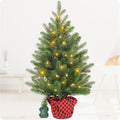 Artificial Christmas Tree 3FT Tabletop Mini Pine Tree with Red Plaid Base Small Xmas Tree for Holiday Decoration Indoor Home Office Desk Bookshelf Fireplace Front Porch Christmas Décor