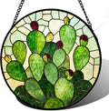 Stained Glass Window Hanging - Green Plants Cactus Suncatcher for Doors Garden Patio Sun Catchers Decor Christmas Mother's Day Birthday Gifts for Women Men Mom Nana Friend Wife 15 in