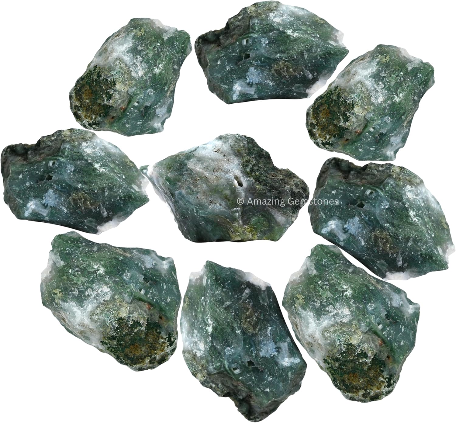 Amazing Gemstone Moss Agate Raw Crystals and Healing Stones, Natural Rocks for Tumbling and DIY Raw Stones and Crystals (1 lb)