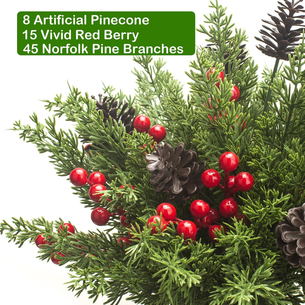 68 Pcs Christmas Decorations Artificial Pine Greenery Picks with Pinecones & Berries, Fake Snowy Mixed Evergreen Branches for Holiday Xmas Tree Mantle Table Centerpiece Decor