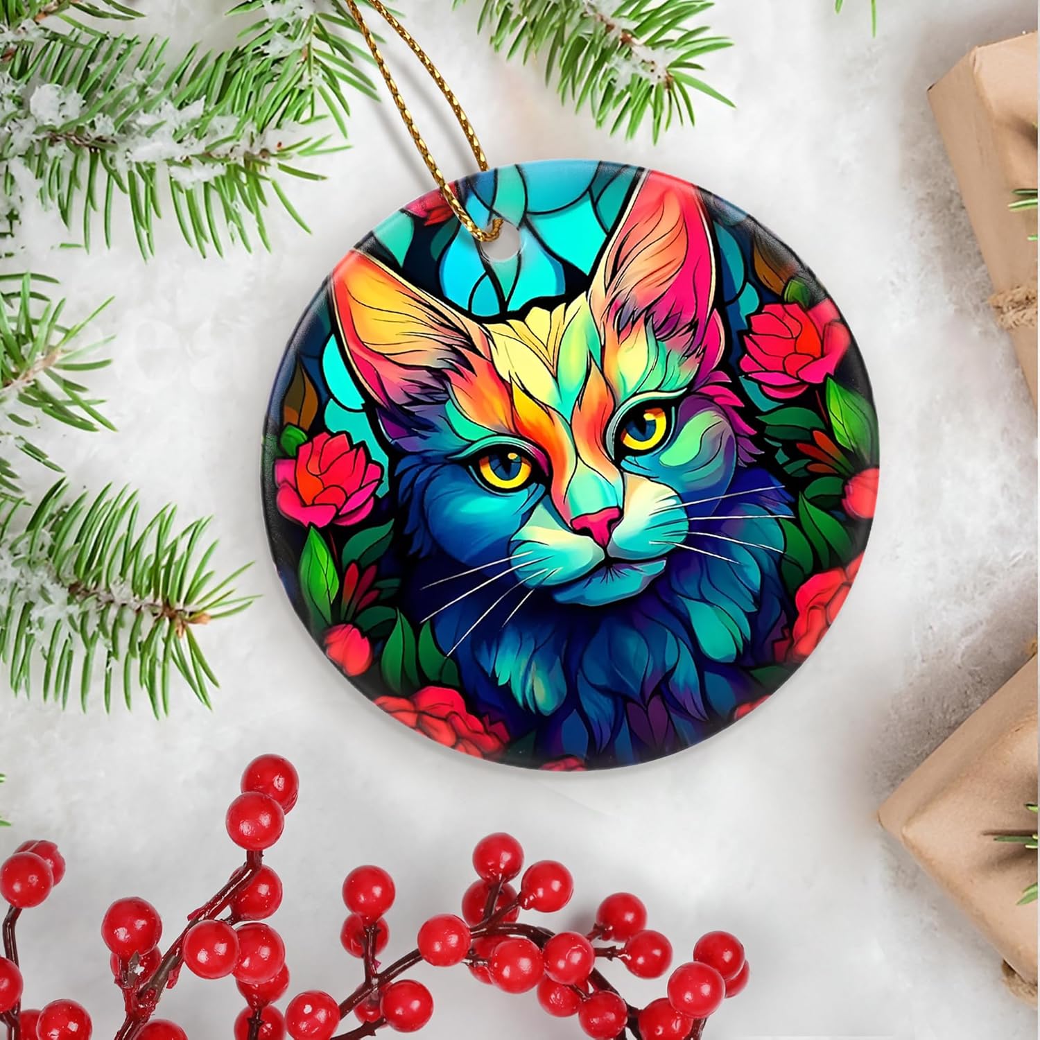 Touber Christmas Ornament, Christmas Decoration, Holiday Present Idea, Heirloom Keepsake, Round Ceramic, Gift Exchange, Gift Idea, Cat