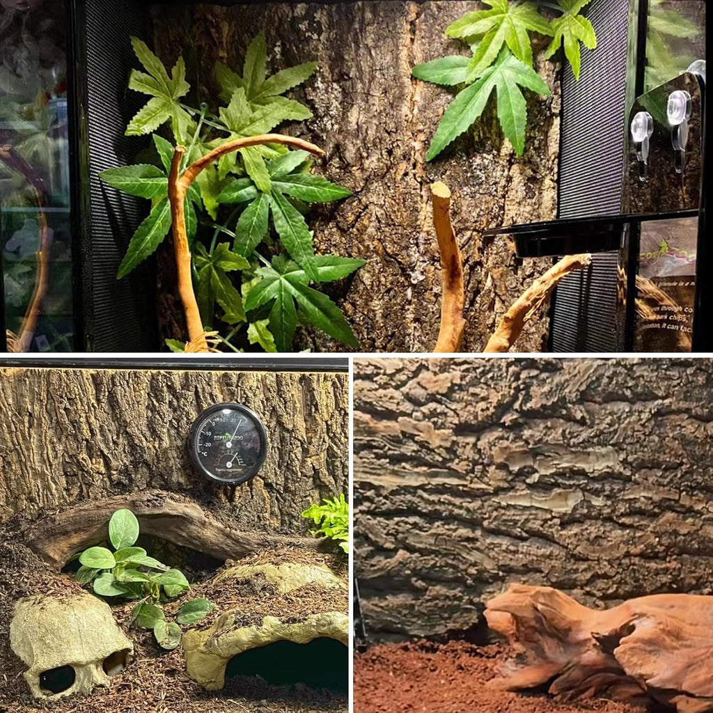 Tfwadmx 2Pcs Terrarium Cork Bark Background, 11.8"x15.75" Thickened Reptile Tank Tree Backdrop Wall Decor Habitat Climbing Mat Decoration for Lizard, Turtle, Gecko, Bearded Dragon, Frog, Chameleon