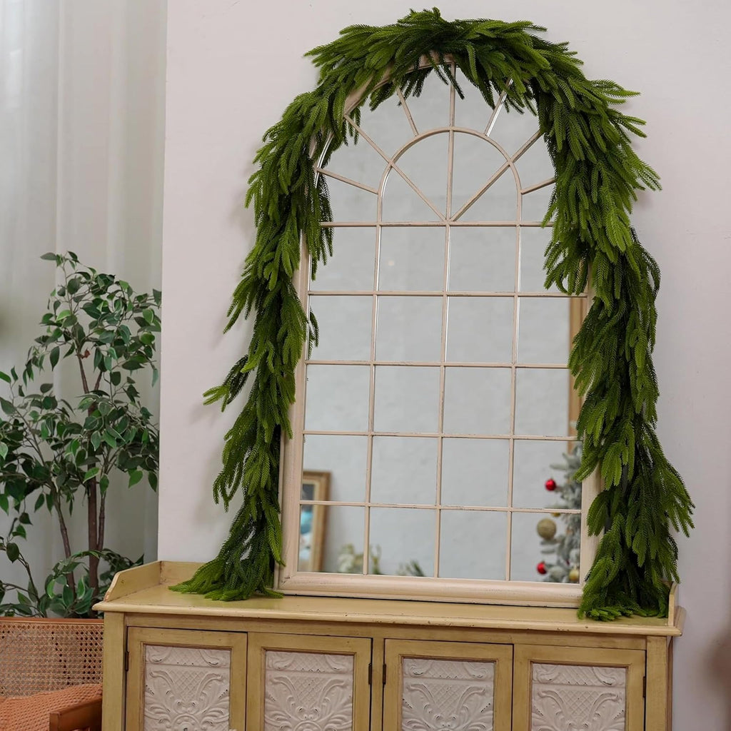15FTx1 Extra Full Christmas Garland Real Touch Norfolk Pine Garland Christmas Decorations Realistic Greenery Garlands for Stairs, Railing,Doorframe, Mantel, Table,Indoor Outdoor Holiday Decor