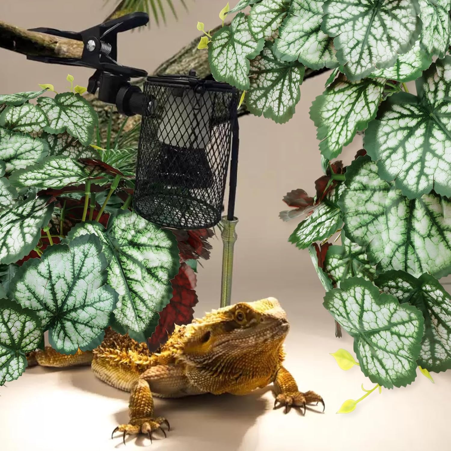 2 Pack Reptile Plants for Terrarium, Artificial Leaves Habitat Decorations with Suction Cups, Terrarium Hanging Plants Vines for Bearded Dragons Lizards Snake Geckos Frogs - Green