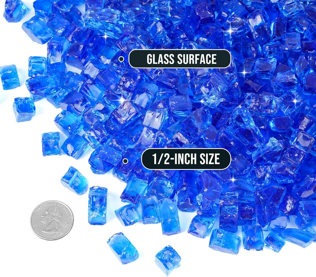 Skyflame High Luster 10-Pound Regular Fire Glass for Fire Pit Fireplace Garden Landscaping Cobalt Blue 1/2" Size