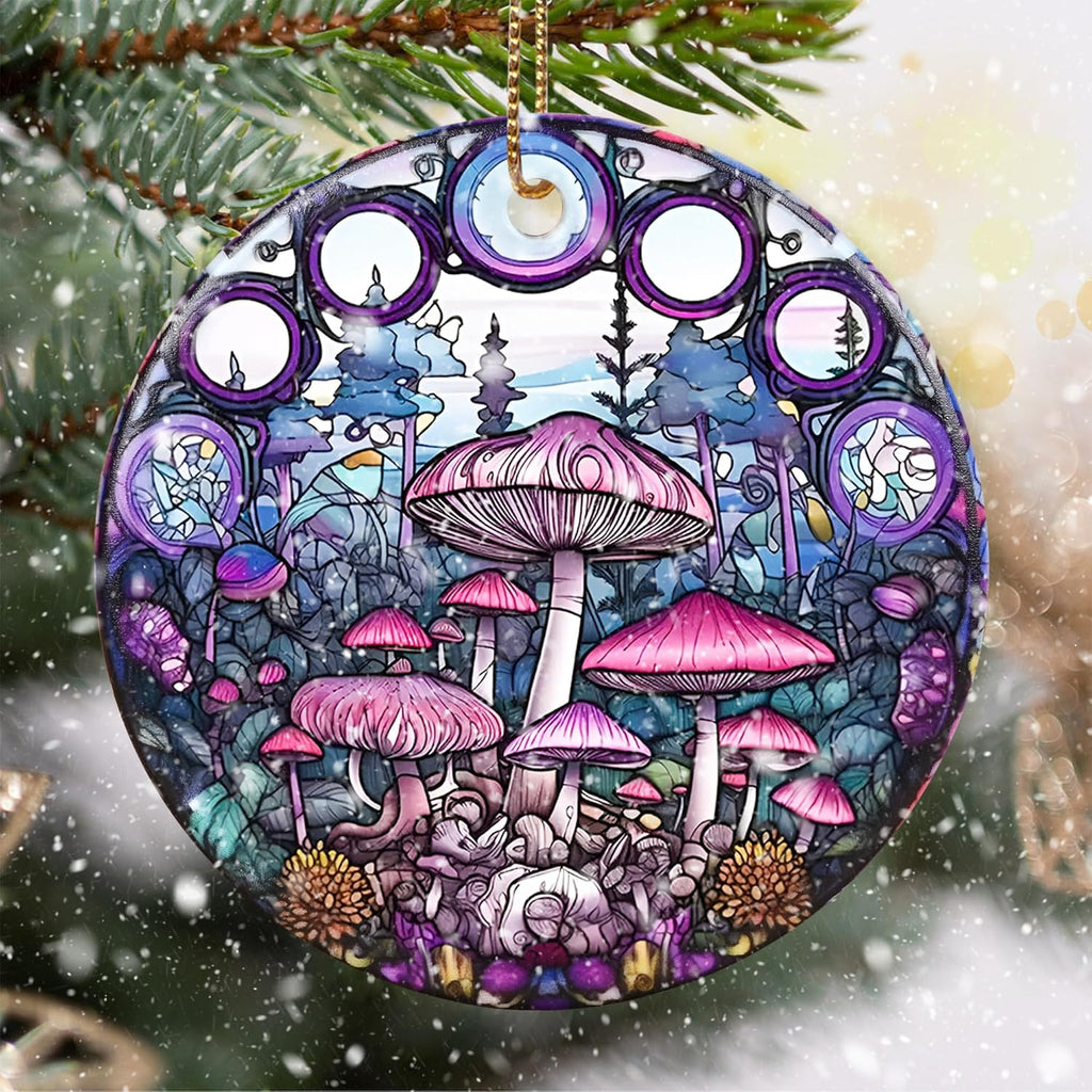 Stained Ceramic Mushroom Ornament - Christmas Tree Ornament - Christmas Decoration - Mushroom Decor for Office, Room, Home - Gift for Nature, Plant Lovers