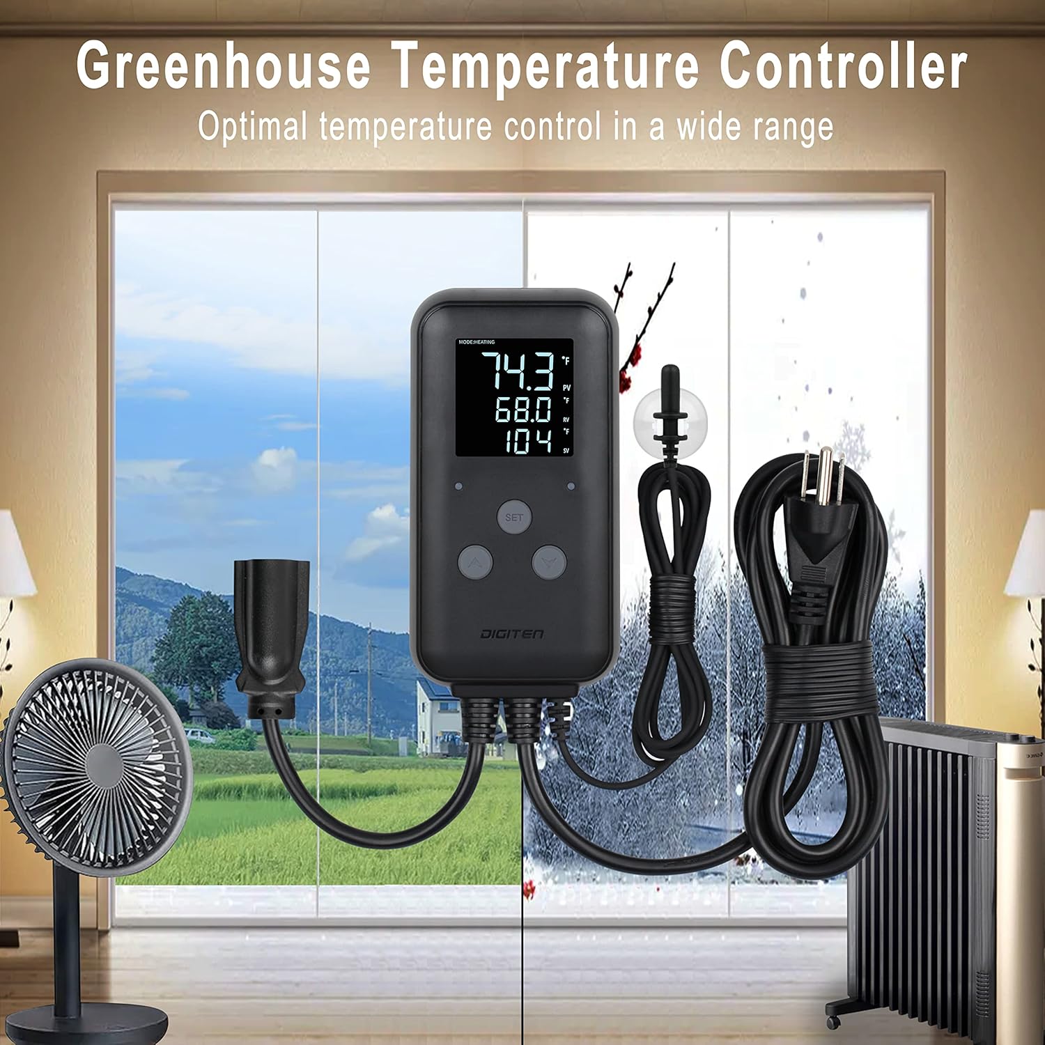 DIGITEN Waterproof Digital Temperature Controller for Aquarium, Greenhouse & Outdoor Heating - 10A Heat Mat Thermostat Controller