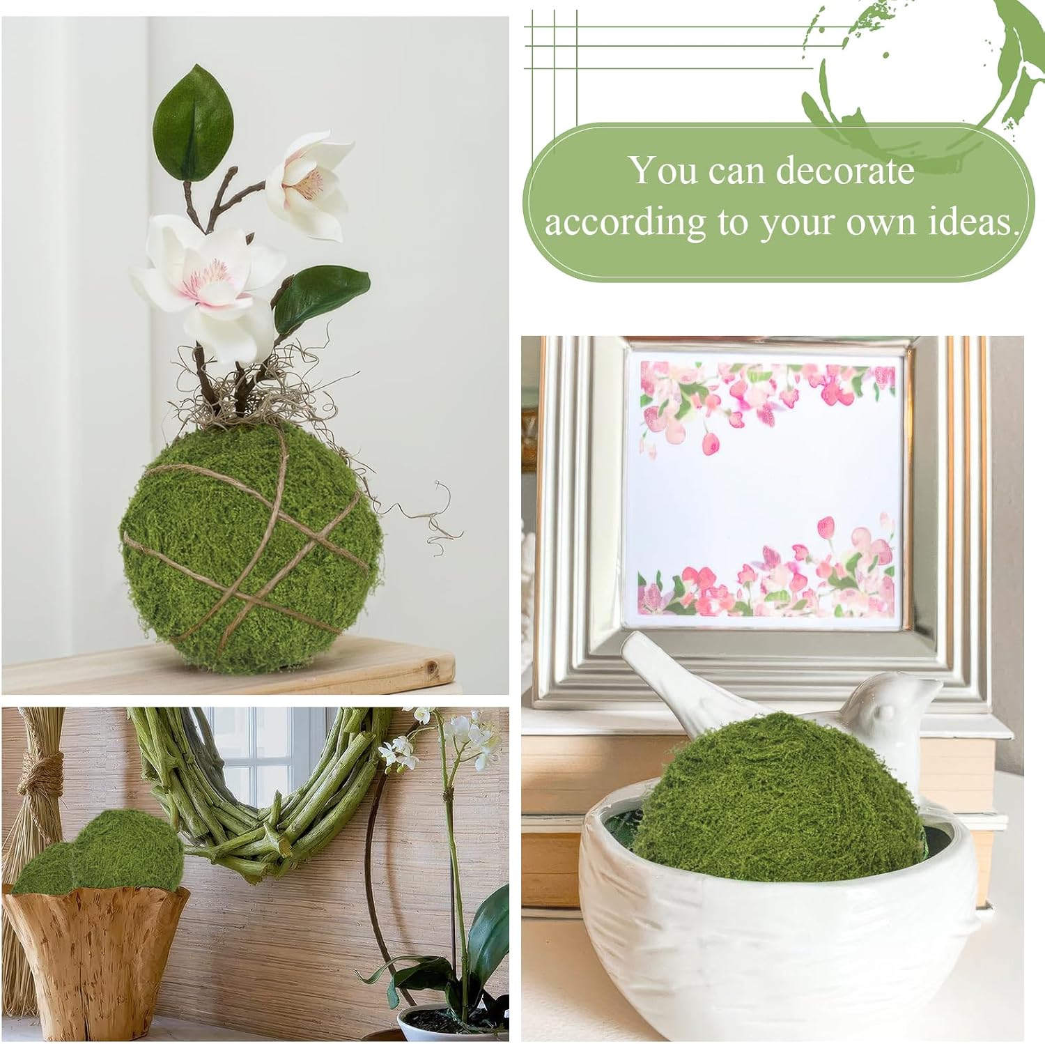 Fake Moss Balls Decorative Faux Moss Balls 8" Artificial Balls for Outdoors Large Green Hanging Balls Bowl Fillers for Centerpiece Balls Home Party Wedding Decor