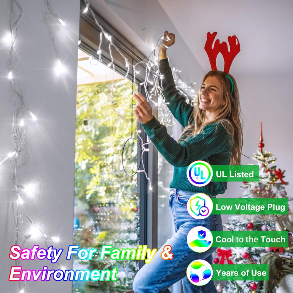82FT 810 LED Christmas Lights 180 Ice Drops, 12 Lighting Modes and Timer Memory Dimmable, Outdoor Waterproof Hanging Ice String Light for Holiday Wedding Garden Fence House Outside Decor (Cool White)