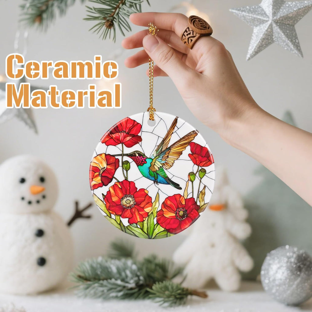 Ceramic-Style Christmas Tree Decorations, Christmas Ornaments, Double-Sided Printed Ornament Keepsakes, Holiday Decor. Xmas Gifts, Gifts for Hummingbird Lovers - Hummingbird-Themed