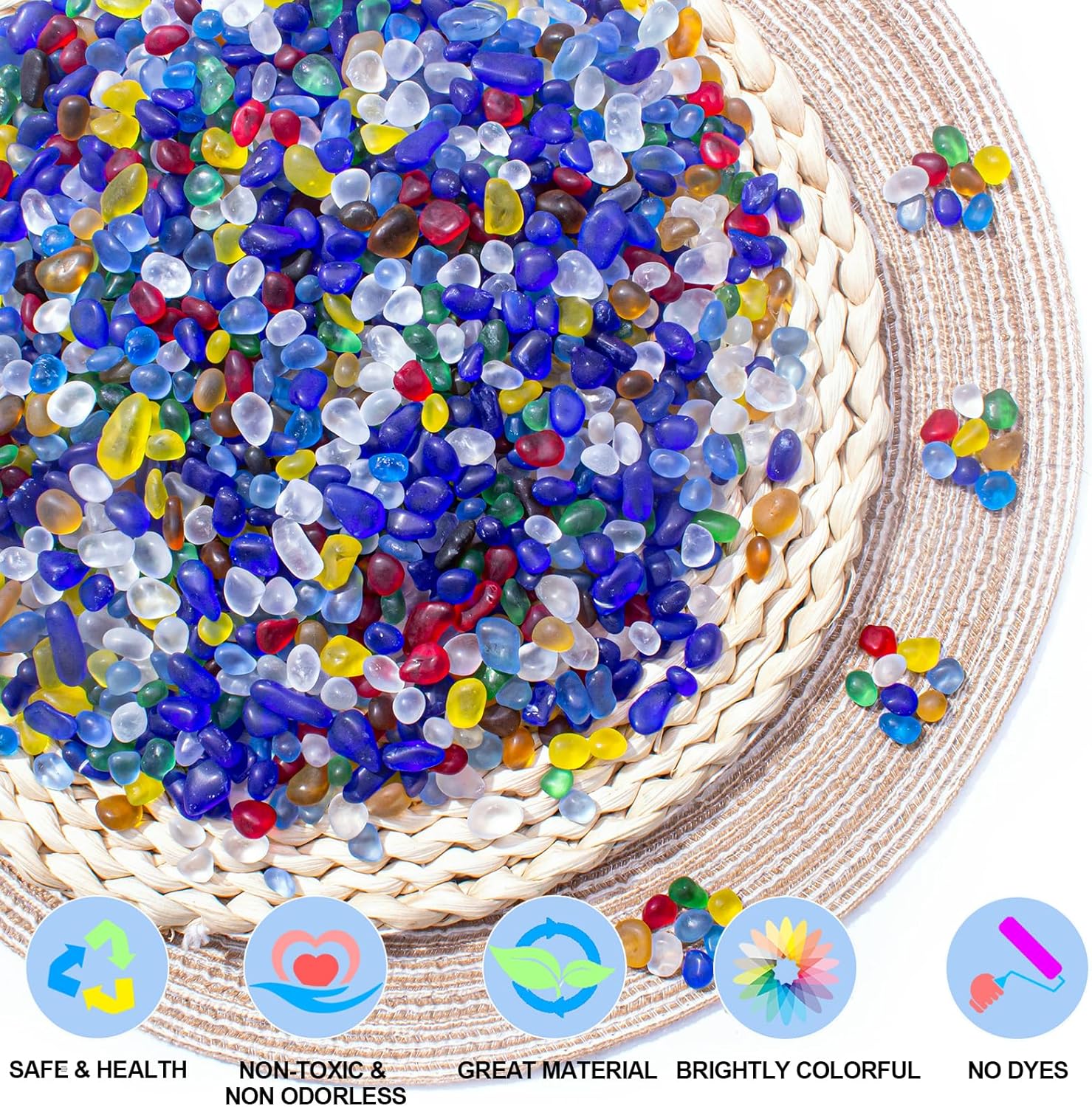 0.5 Lb Colorful Fish Tank Rocks Gravel for Aquarium, 6-9mm Frosted Sea Glass Stones Pebbles Fish Tank Beads Glass Gemstones for Vase Fillers, DIY Crafts, Home Decor