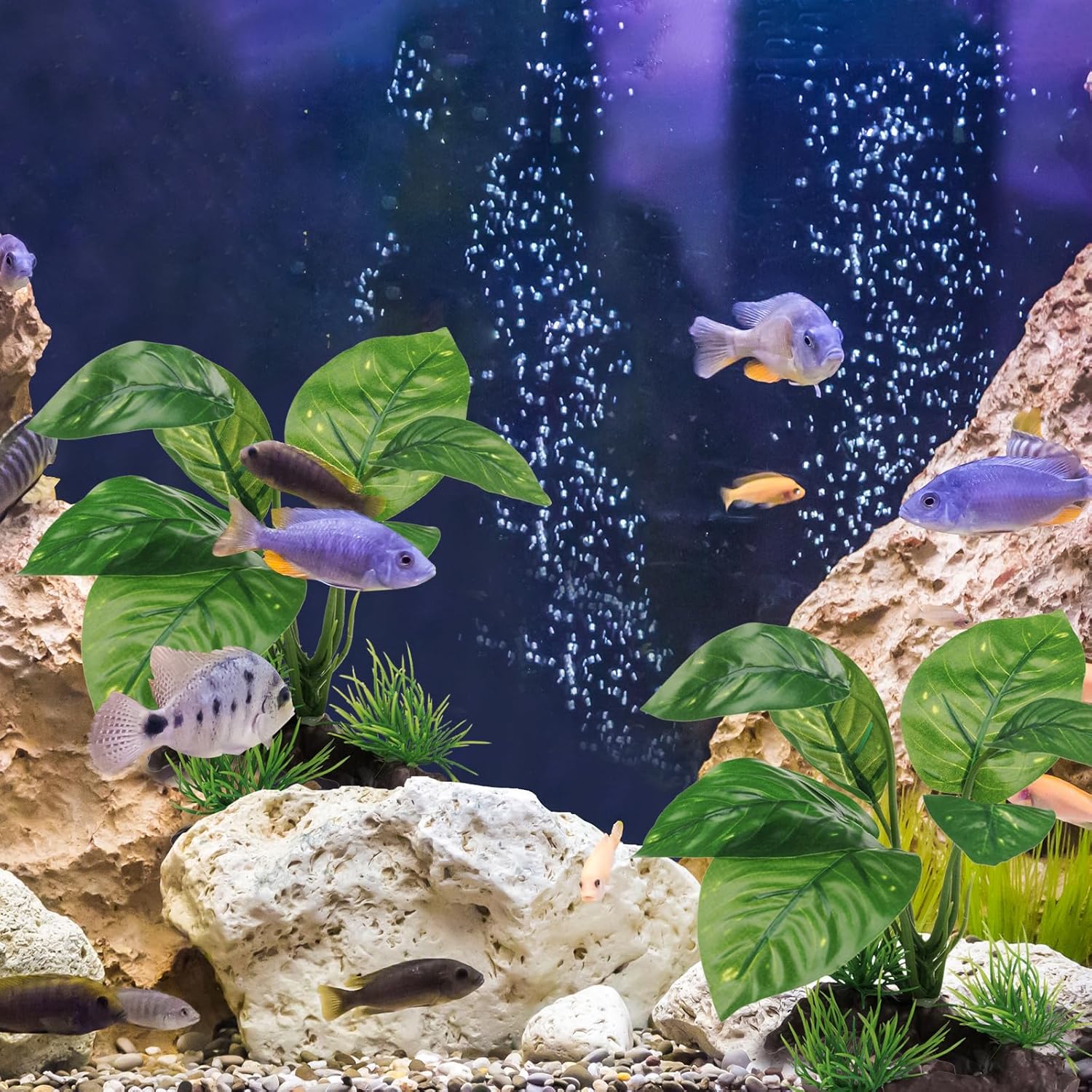 Reptile Artificial Plants, Terrarium Plants Decorations Supplies, Aquarium Fish Tank Plant, Amphibian Habitat Hideout Tank Accessories (M Set-4pcs/F)