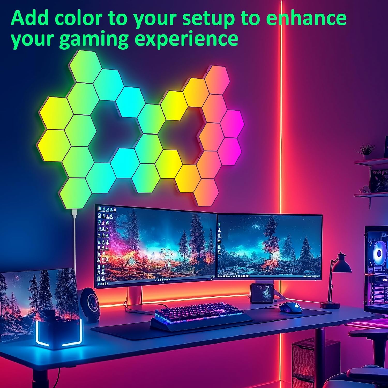 Large Hexagon Lights 8Pack LED Gaming Panel - RGB Led Hex Light Panels Remote & App Control Geometry Night Lamp DIY Hexagon Smart Wall Lights Sync to Music for Room Bar Decor Gaming Setup