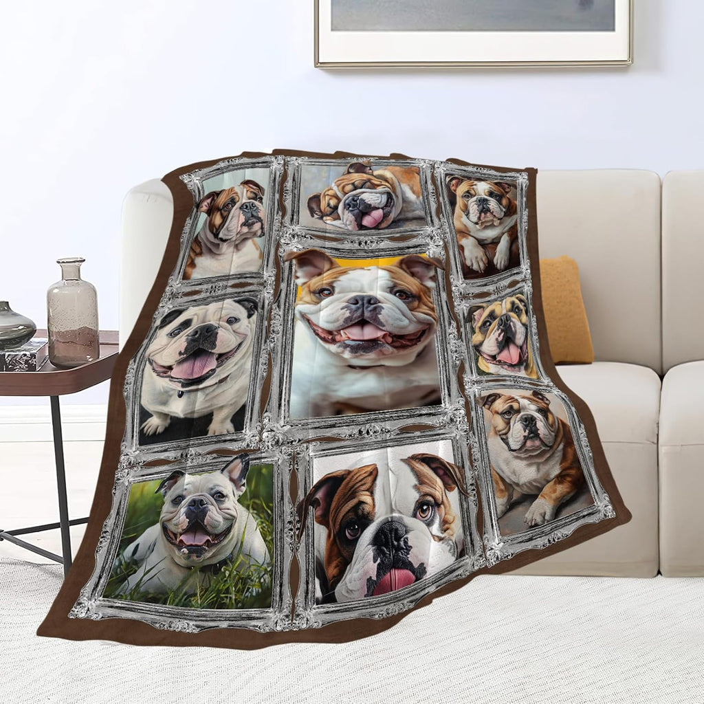 Bulldog Blanket Dog Animal Lover Throw Blankets Gifts for Girls Boys Kids Soft Cozy Fleece Plush for Couch Sofa Bed 60"x50"