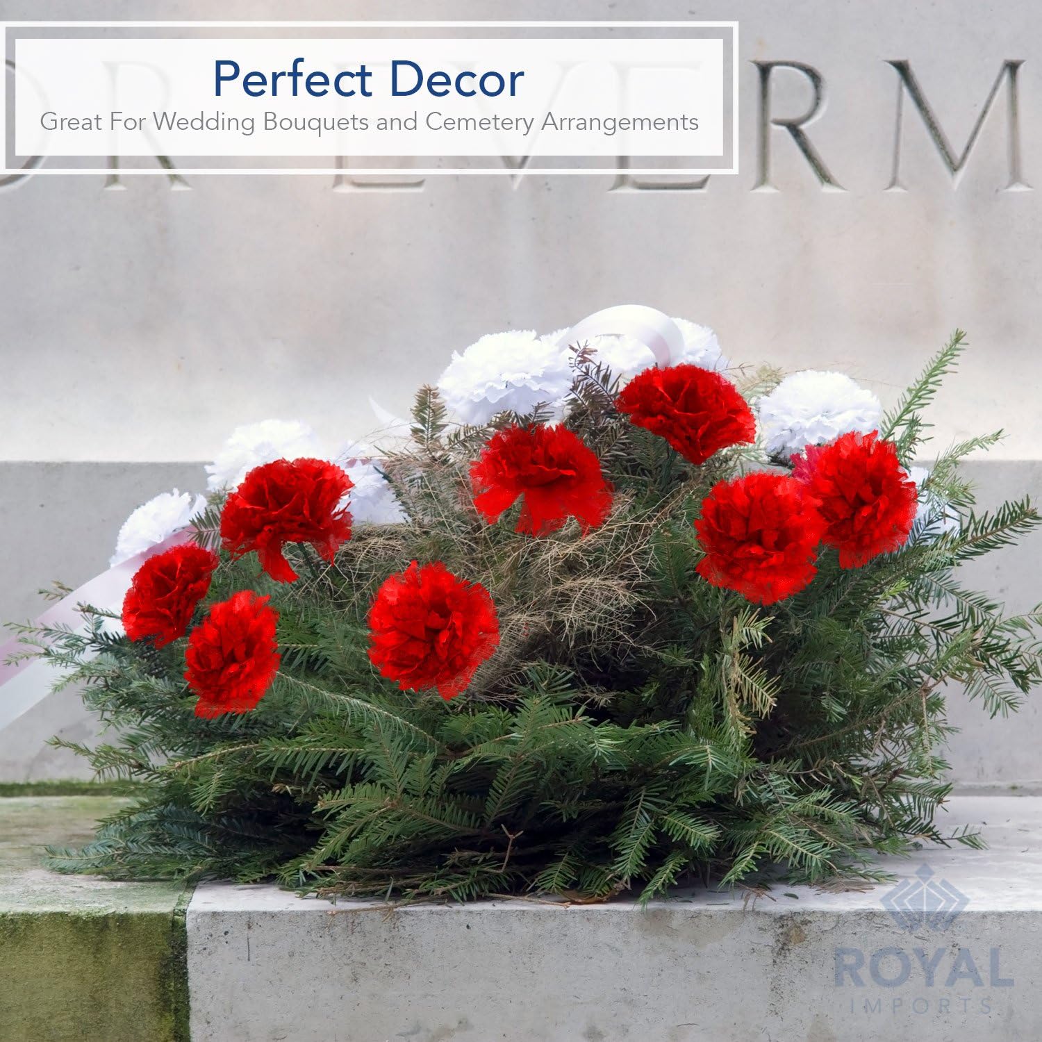 Royal Imports Artificial Carnations, Memorial Day, for Funeral Arrangements, Wedding Bouquets, Cemetery Wreaths, DIY Crafts - 100 Single 5" Stems - Red-Blue-White