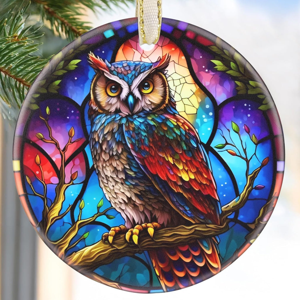 2025 Owl Christmas Ornaments - Round Ceramic, Christmas Tree Ornament, Holiday Decor for Tree, Beautiful Gift Idea