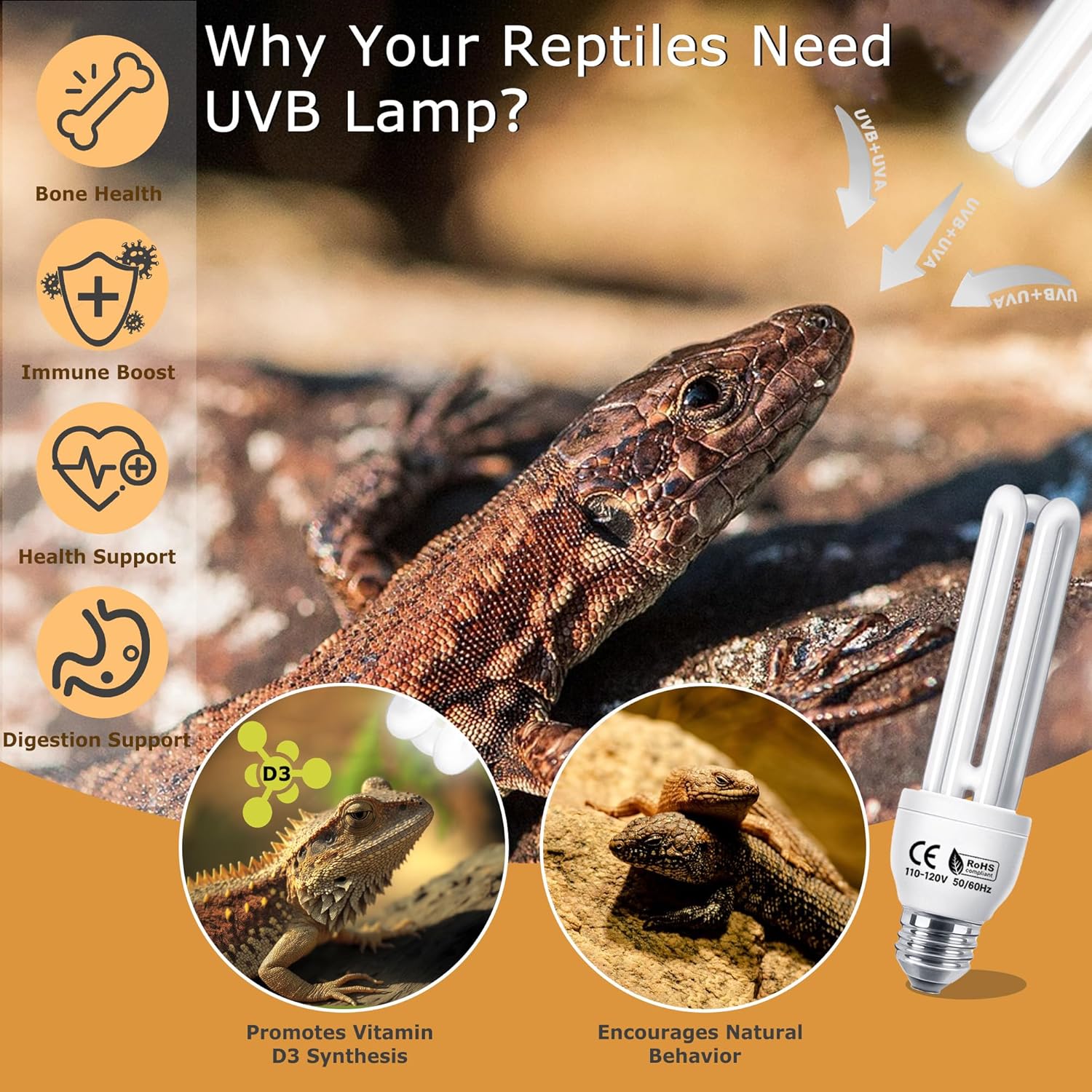UVB Linear Tube Bulb 10.0, 13W - Desert Terrarium Lamp, Compact Fluorescent Lamp, Suit for Bearded Dragon, Leopard Gecko, Tortoise & All Desert-Dwelling Reptiles Habitat Lighting
